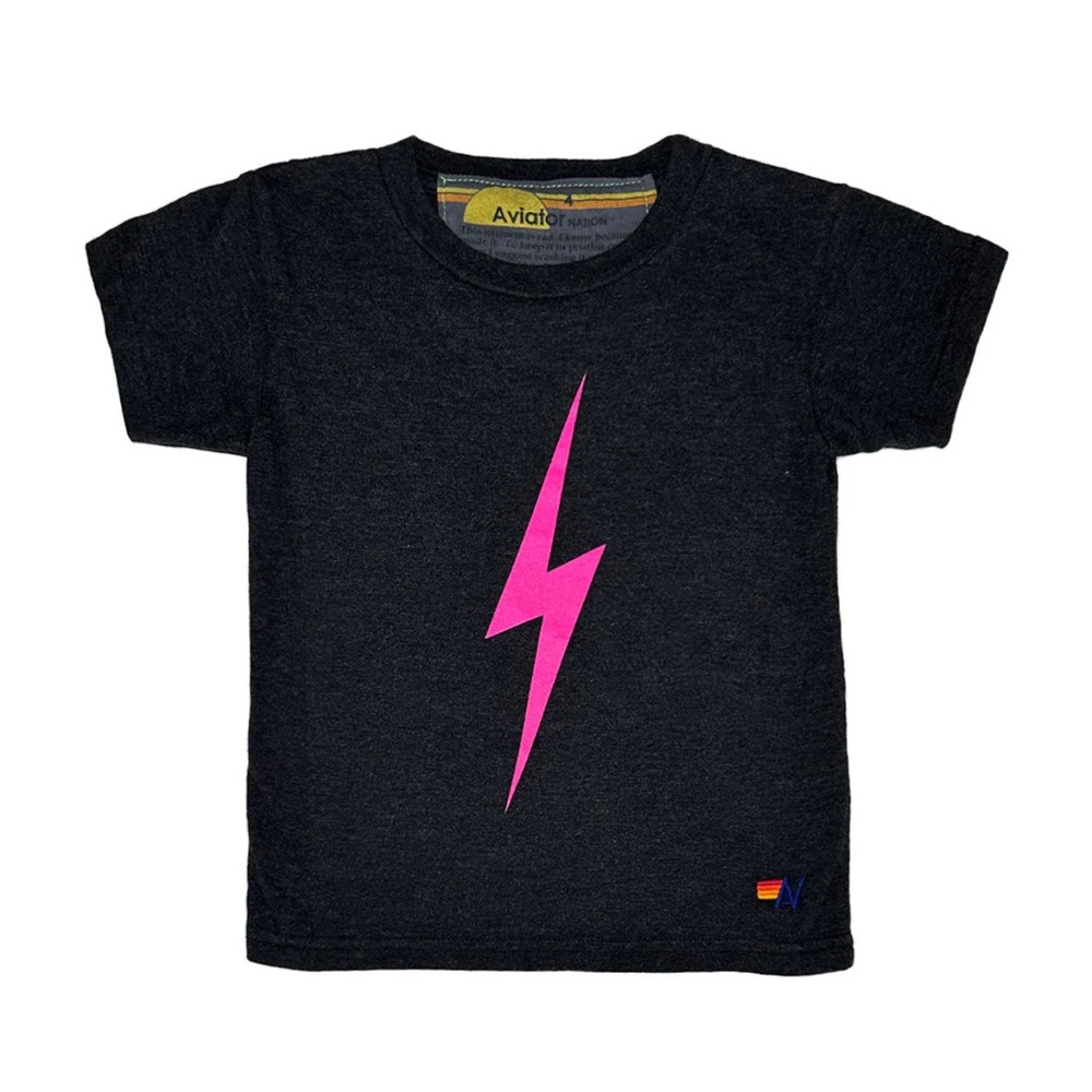 Aviator Nation Kids Tee with Pink Bolt